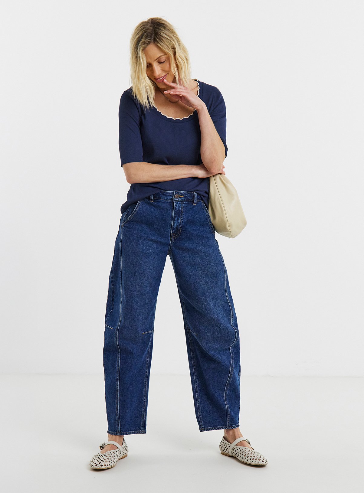 JD WILLIAMS Contrast Scallop Scoop Top Navy 12 - Image 3 thumbnail